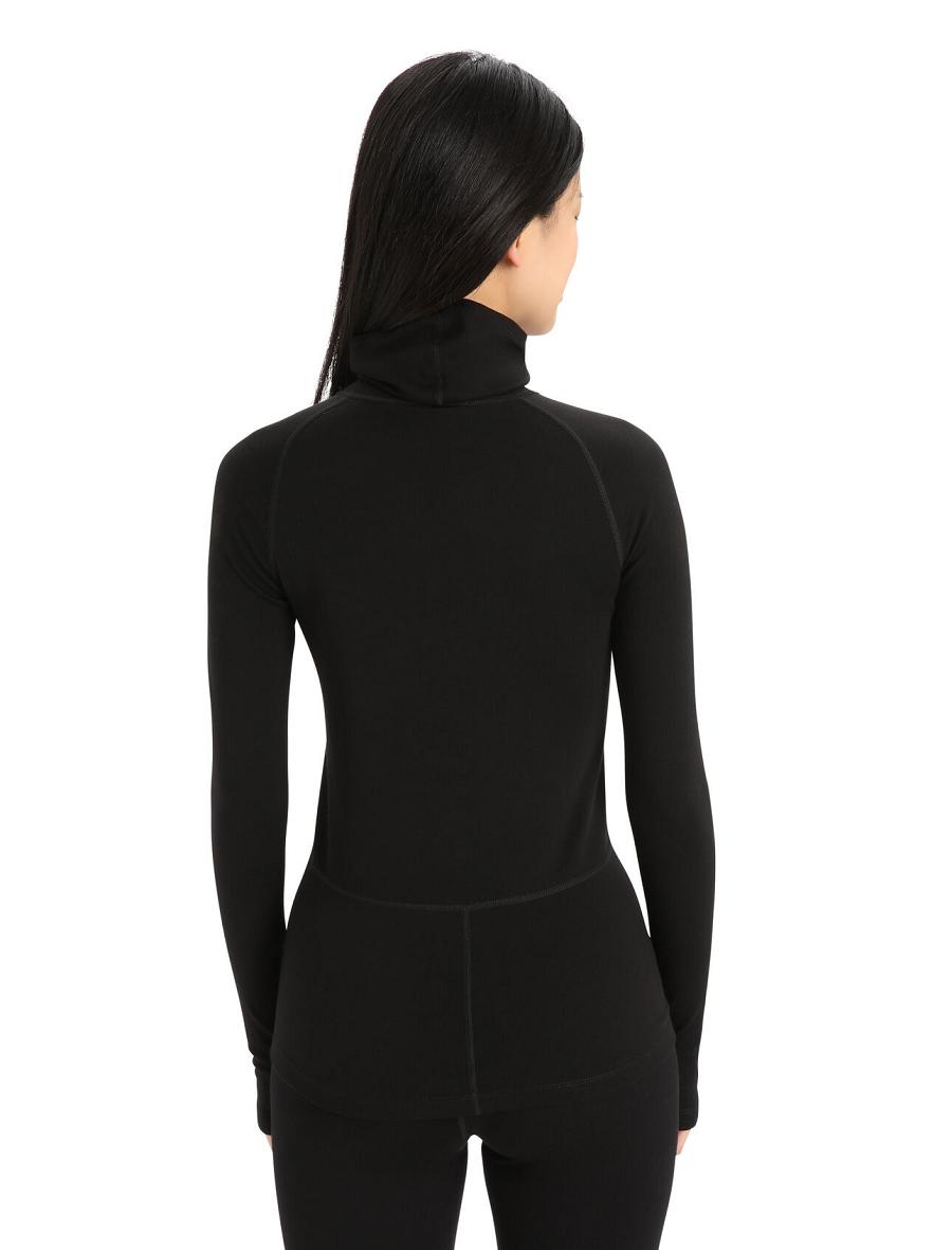 Women's Icebreaker MerinoFine™ Long Sleeve Roll Neck Base Layers Black | CA 1051TCEV